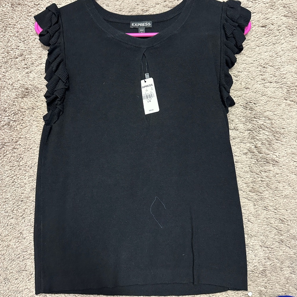 Express Black Ruffle Sleeve Top